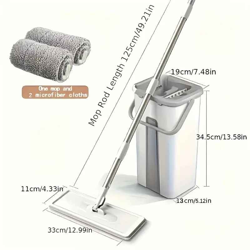 Hands-Free Flat Mop & Bucket Set with 4 Reusable Microfiber Pads, 360° Swivel, Long Handle for Floor & Wall Cleaning