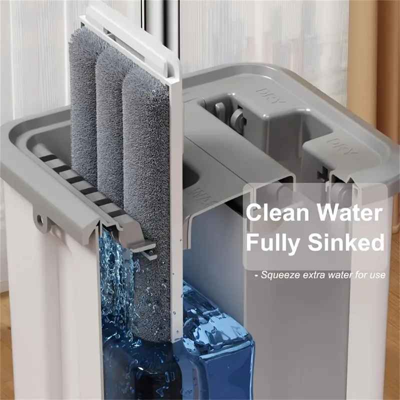 Hands-Free Flat Mop & Bucket Set with 4 Reusable Microfiber Pads, 360° Swivel, Long Handle for Floor & Wall Cleaning
