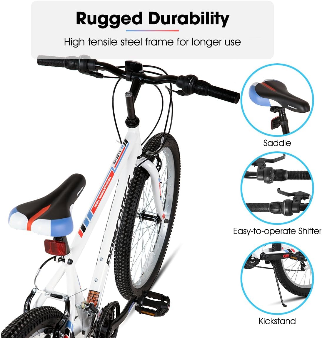 HILAND 24 26 inch Mountain Bike for Men Women, 18 Speeds High-Carbon Steel Frame, Sport Cycling MTB Bicycle for Adult