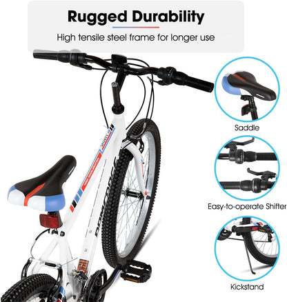 HILAND 24 26 inch Mountain Bike for Men Women, 18 Speeds High-Carbon Steel Frame, Sport Cycling MTB Bicycle for Adult