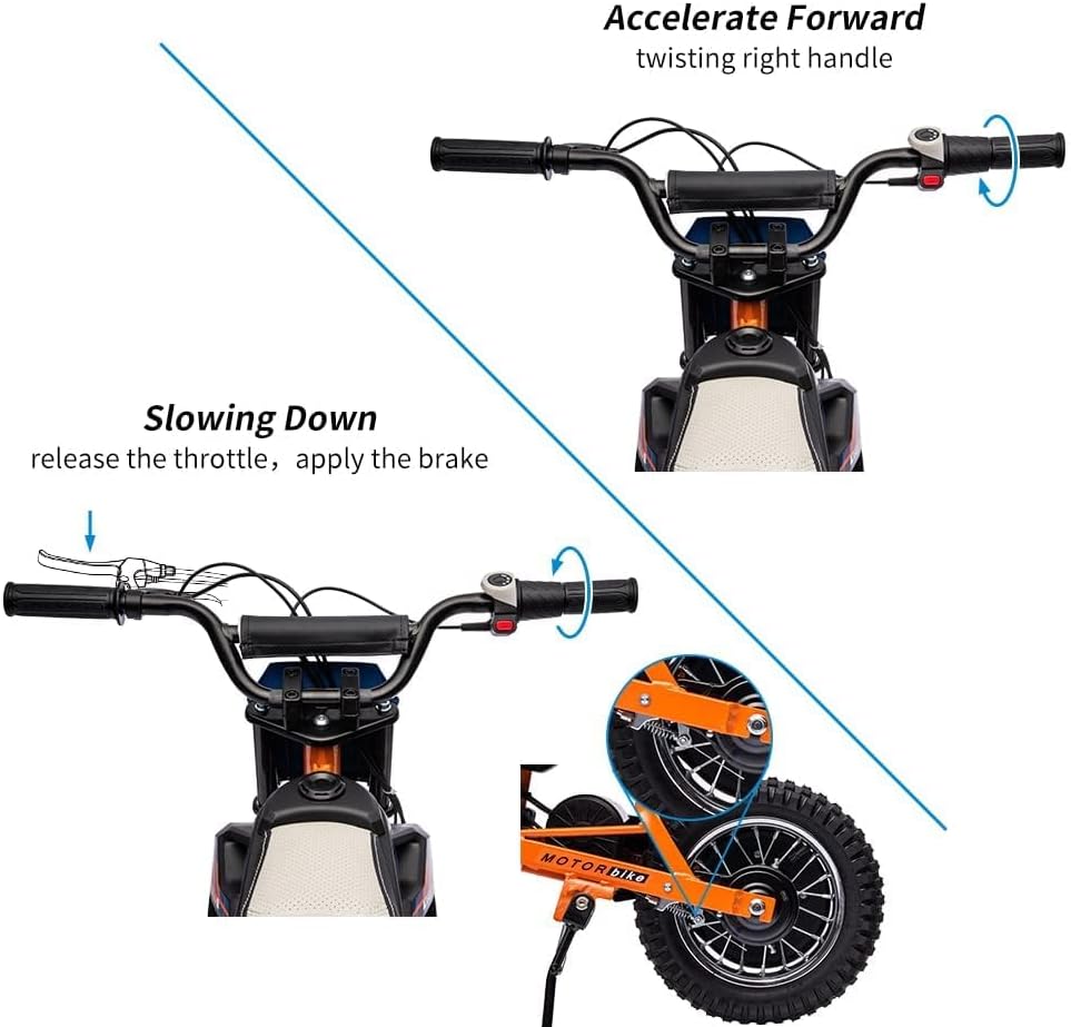 24V Electric Off-Road Motorcycle,250W Motor 13.6MPH Fast Speed Motocross,Leather Seat Dirt Bike,Twist Grip Throttle,Metal Suspension,Air-Filled Tires,for Kids Teens (Blue)