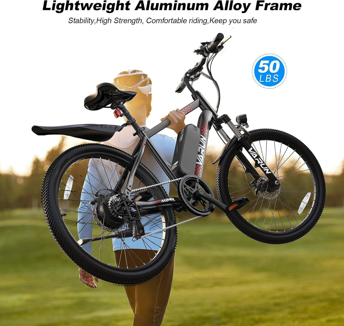 VARUN Electric Bike - Ebikes for Adults Peak 500W 20MPH Up to 40Mile Commuter Ebike with Removable Battery, 24" Electric Mountain Bike with 7-Speed Front Fork Suspension & Dual Disc Brakes