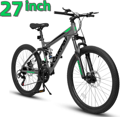 Mountain Bikes, 27.5 Inch Outdoor Cycling Bike, 21-Speed Full Suspension Front and Rear Dual Shock Absorbers, Mechanical Disc Brakes, Adlut MTB Bicycle for Women and Mens