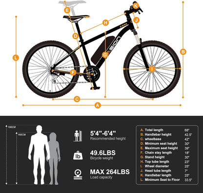 Jasion EB5 Electric Bike for Adults 26" tire with 1000W Peak Motor