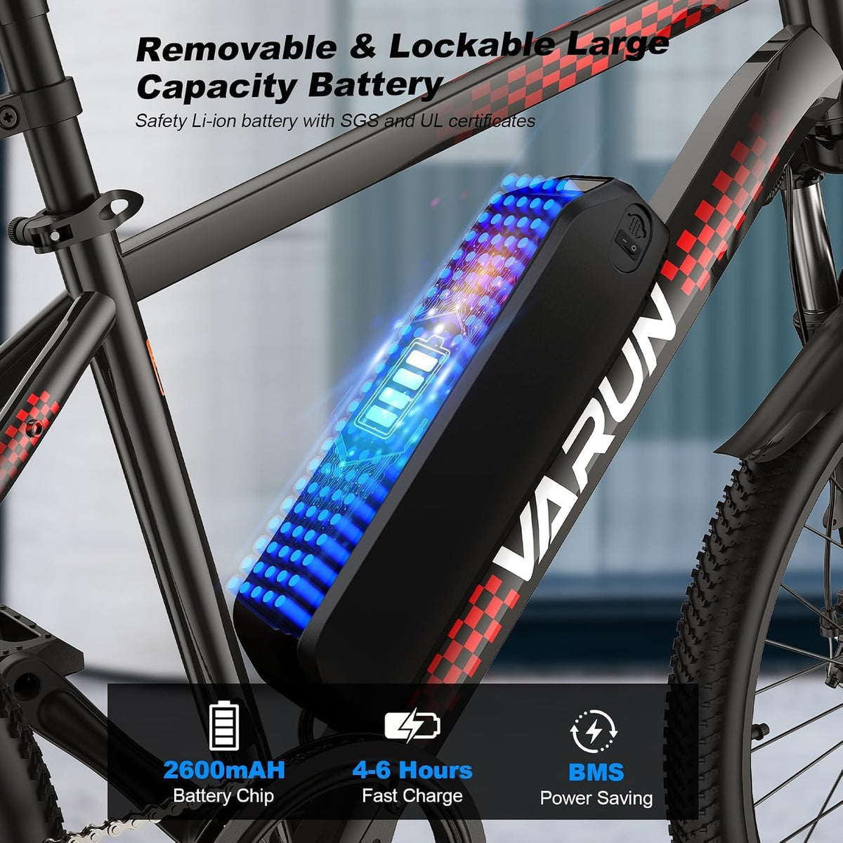 VARUN Electric Bike - Ebikes for Adults Peak 500W 20MPH Up to 40Mile Commuter Ebike with Removable Battery, 24" Electric Mountain Bike with 7-Speed Front Fork Suspension & Dual Disc Brakes