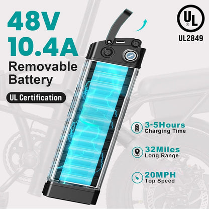 LELEKUAI Electric Bike for Adults, 1200W Peak Motor Commuter Ebike, 20-28MPH Speed, 32 Miles Range, Removable Waterproof Battery, Dual Disc Brakes Electric Bicycle, UL 2849 Certified