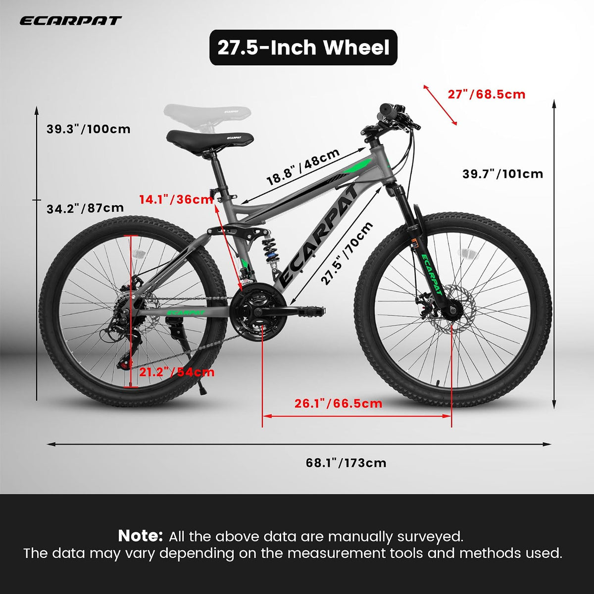 Mountain Bikes, 27.5 Inch Outdoor Cycling Bike, 21-Speed Full Suspension Front and Rear Dual Shock Absorbers, Mechanical Disc Brakes, Adlut MTB Bicycle for Women and Mens