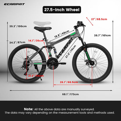 Mountain Bikes, 27.5 Inch Outdoor Cycling Bike, 21-Speed Full Suspension Front and Rear Dual Shock Absorbers, Mechanical Disc Brakes, Adlut MTB Bicycle for Women and Mens