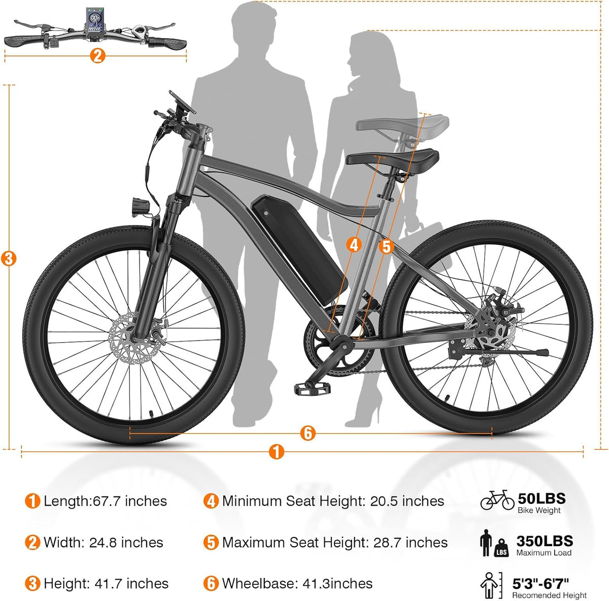 Electric Bike for Adults, 26" Commuter Ebikes with 5-Level Pedal Assist & 7-Speed Gears, 25MPH, 720W Motor, 375Wh Battery, 50 Miles, Lockable Suspension Fork, Lightweight Electric Mountain Bicycles