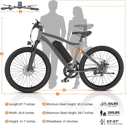 Electric Bike for Adults, 26" Commuter Ebikes with 5-Level Pedal Assist & 7-Speed Gears, 25MPH, 720W Motor, 375Wh Battery, 50 Miles, Lockable Suspension Fork, Lightweight Electric Mountain Bicycles