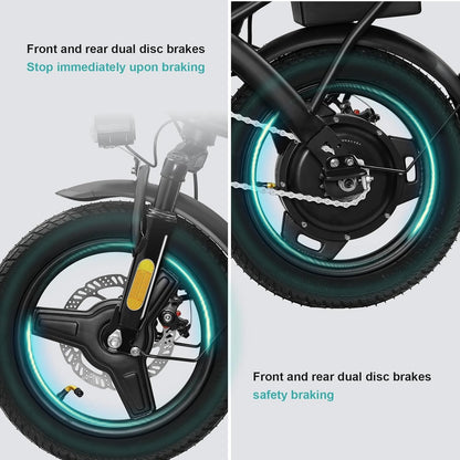 Electric Bike for Adults and Teens, 560-740W Motor, 20-25MPH Compact Commuter Folding Ebike, 32 Miles Range, 48V 10Ah Battery, 3-Level Pedal Assist, 14" Foldable Electric Bicycle, UL 2849 Certified