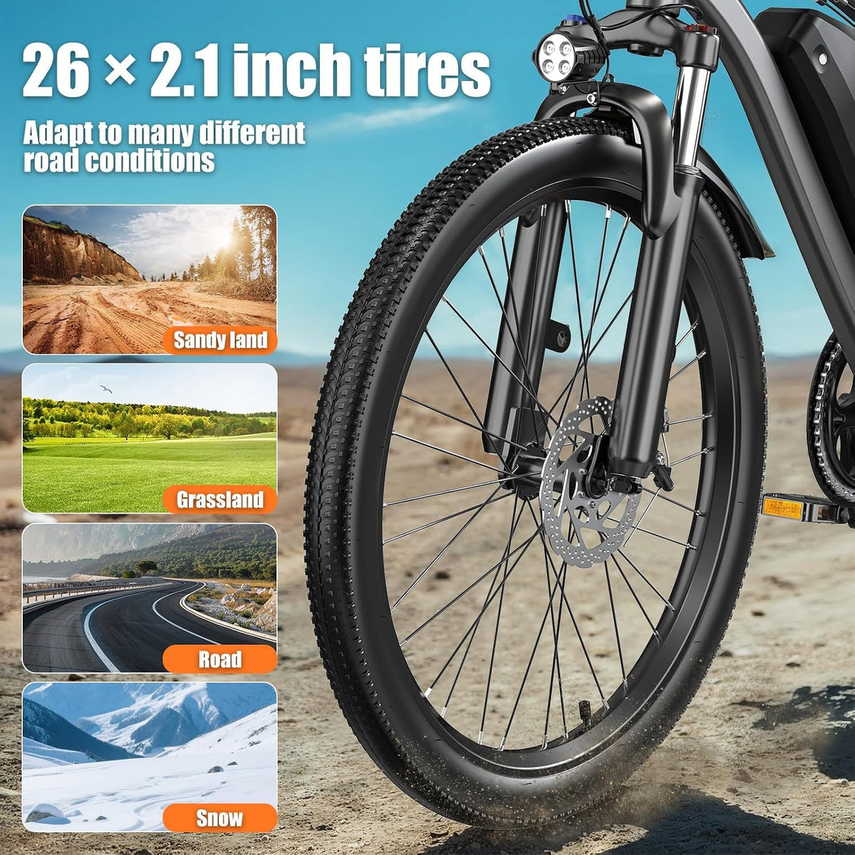 Electric Bike for Adults, 26" Commuter Ebikes with 5-Level Pedal Assist & 7-Speed Gears, 25MPH, 720W Motor, 375Wh Battery, 50 Miles, Lockable Suspension Fork, Lightweight Electric Mountain Bicycles