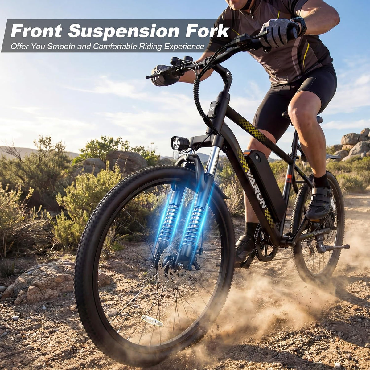 VARUN Electric Bike - Ebikes for Adults Peak 500W 20MPH Up to 40Mile Commuter Ebike with Removable Battery, 24" Electric Mountain Bike with 7-Speed Front Fork Suspension & Dual Disc Brakes