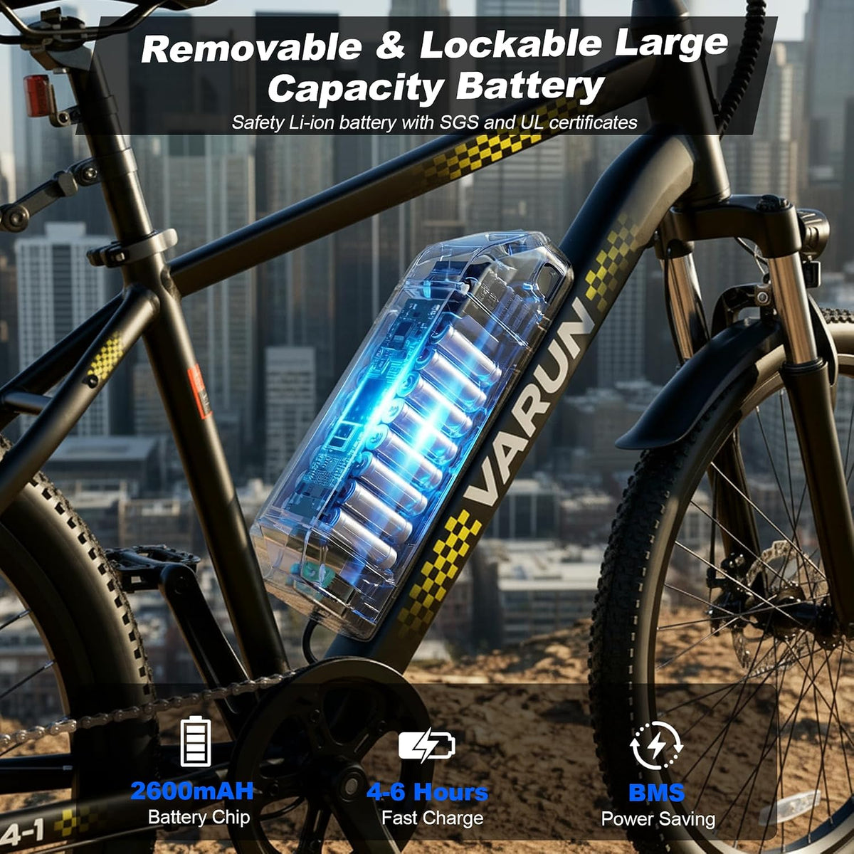 VARUN Electric Bike - Ebikes for Adults Peak 500W 20MPH Up to 40Mile Commuter Ebike with Removable Battery, 24" Electric Mountain Bike with 7-Speed Front Fork Suspension & Dual Disc Brakes
