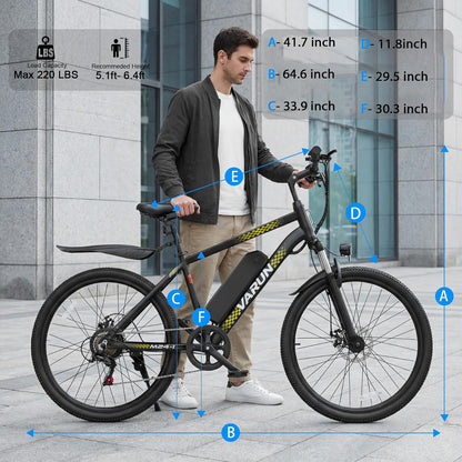 VARUN Electric Bike - Ebikes for Adults Peak 500W 20MPH Up to 40Mile Commuter Ebike with Removable Battery, 24" Electric Mountain Bike with 7-Speed Front Fork Suspension & Dual Disc Brakes