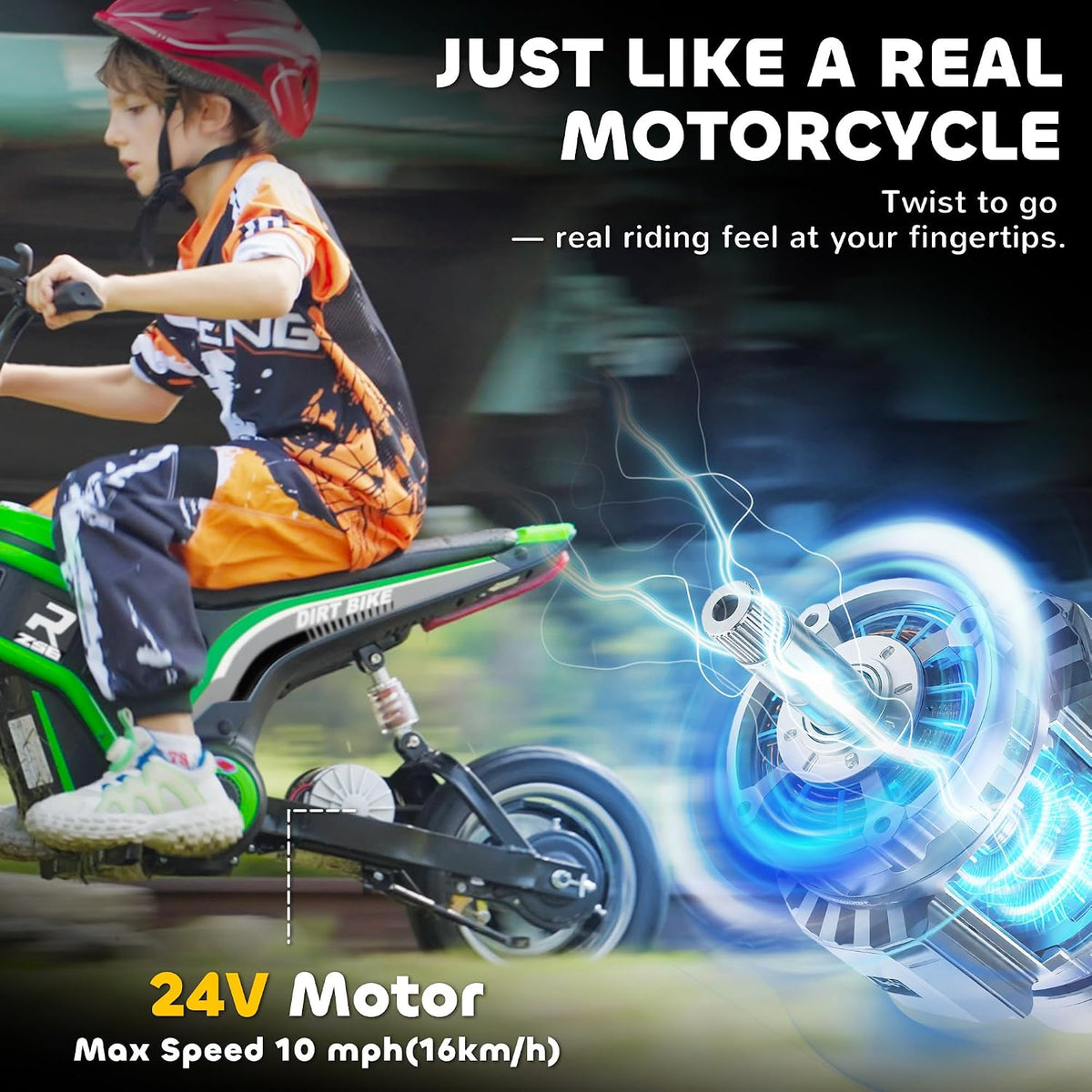 Aosom Electric Dirt Bike Twist Grip Throttle 24V 350W Brake Ages 13+ Green