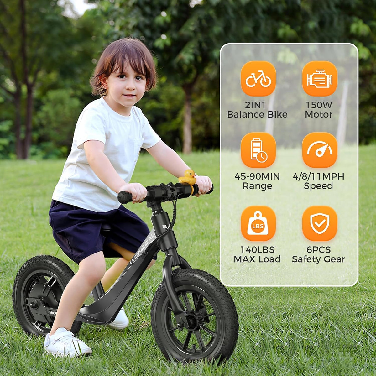 Electric Balance Bike for Kids Ages 3-5,150W Toddler Balance Bikes with12 inch Pneumatic Tire, Adjustable Seat, Electric Bike for Kids Ages 3-5 ﻿