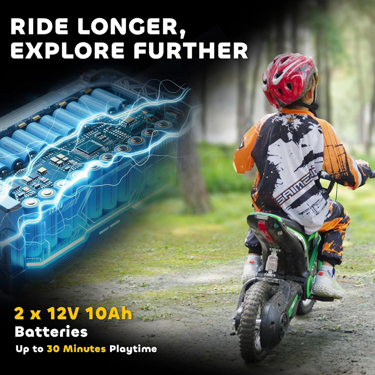 Aosom Electric Dirt Bike Twist Grip Throttle 24V 350W Brake Ages 13+ Green
