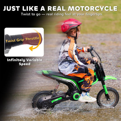 Aosom Electric Dirt Bike Twist Grip Throttle 24V 350W Brake Ages 13+ Green