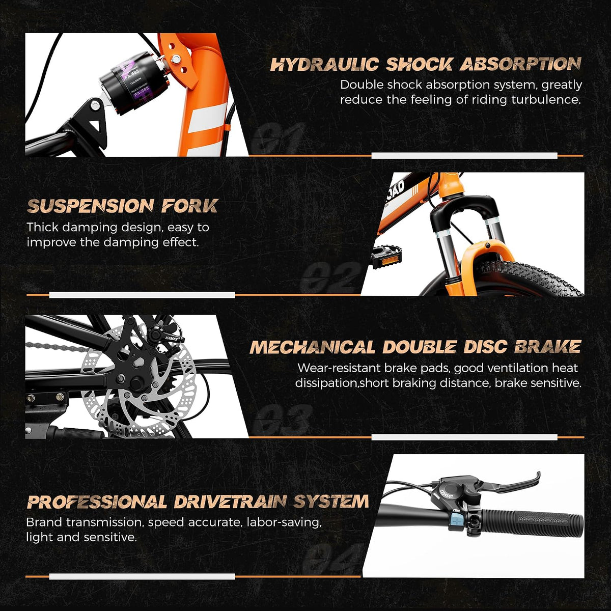 Outroad 26 Inch Folding Mountain Bike, 21 Speed Full Suspension High-Carbon Steel MTB Foldable Bicycle, Dual Disc Brake Non-Slip Adjustable Seat Folding Bikes for Adults/Men/Women, Black, Orange