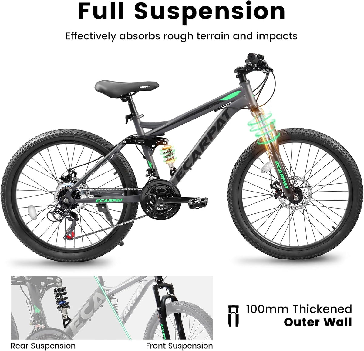 Mountain Bikes, 27.5 Inch Outdoor Cycling Bike, 21-Speed Full Suspension Front and Rear Dual Shock Absorbers, Mechanical Disc Brakes, Adlut MTB Bicycle for Women and Mens