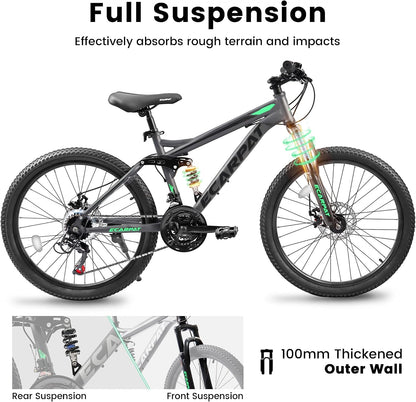Mountain Bikes, 27.5 Inch Outdoor Cycling Bike, 21-Speed Full Suspension Front and Rear Dual Shock Absorbers, Mechanical Disc Brakes, Adlut MTB Bicycle for Women and Mens