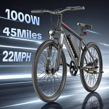 1000W Peak Electric Bike for Adults,up 45 Miles Removable Battery Ebike, 26" Electric E Bike with 3-Speed,Adult Electric Bicycles for Commute Beach Snow Womens/Man All Terrain