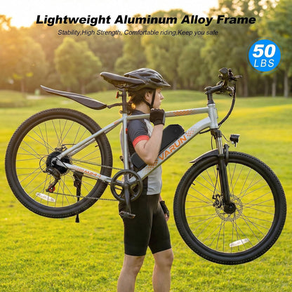 VARUN Electric Bike- 500W Peak Motor, 24" All-Terrain E-Bike, Up to 40 Miles & 20 MPH, Removable Battery, 7-Speed, Front Suspension, Dual Disc Brakes, with Free Accessory Pack