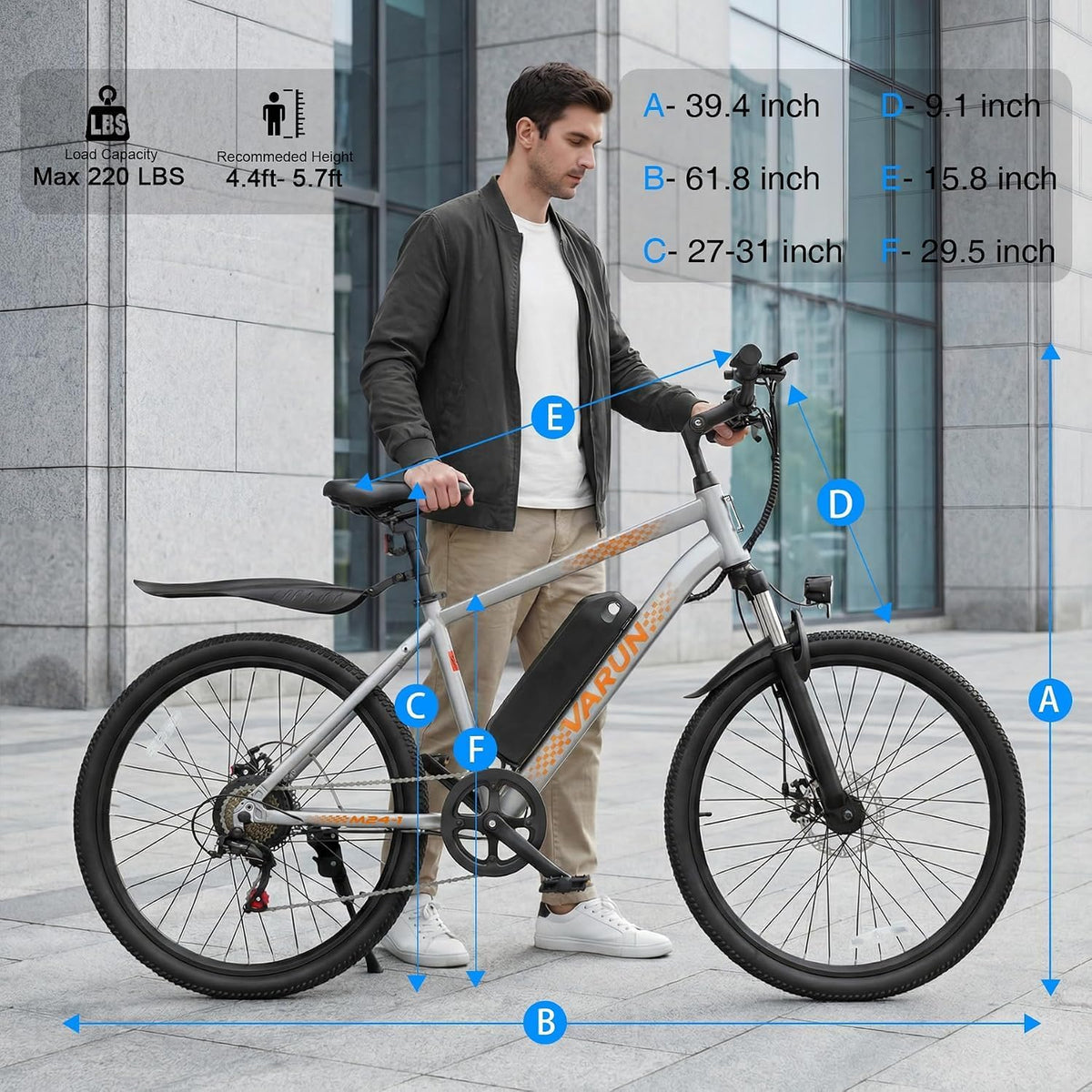VARUN Electric Bike- 500W Peak Motor, 24" All-Terrain E-Bike, Up to 40 Miles & 20 MPH, Removable Battery, 7-Speed, Front Suspension, Dual Disc Brakes, with Free Accessory Pack