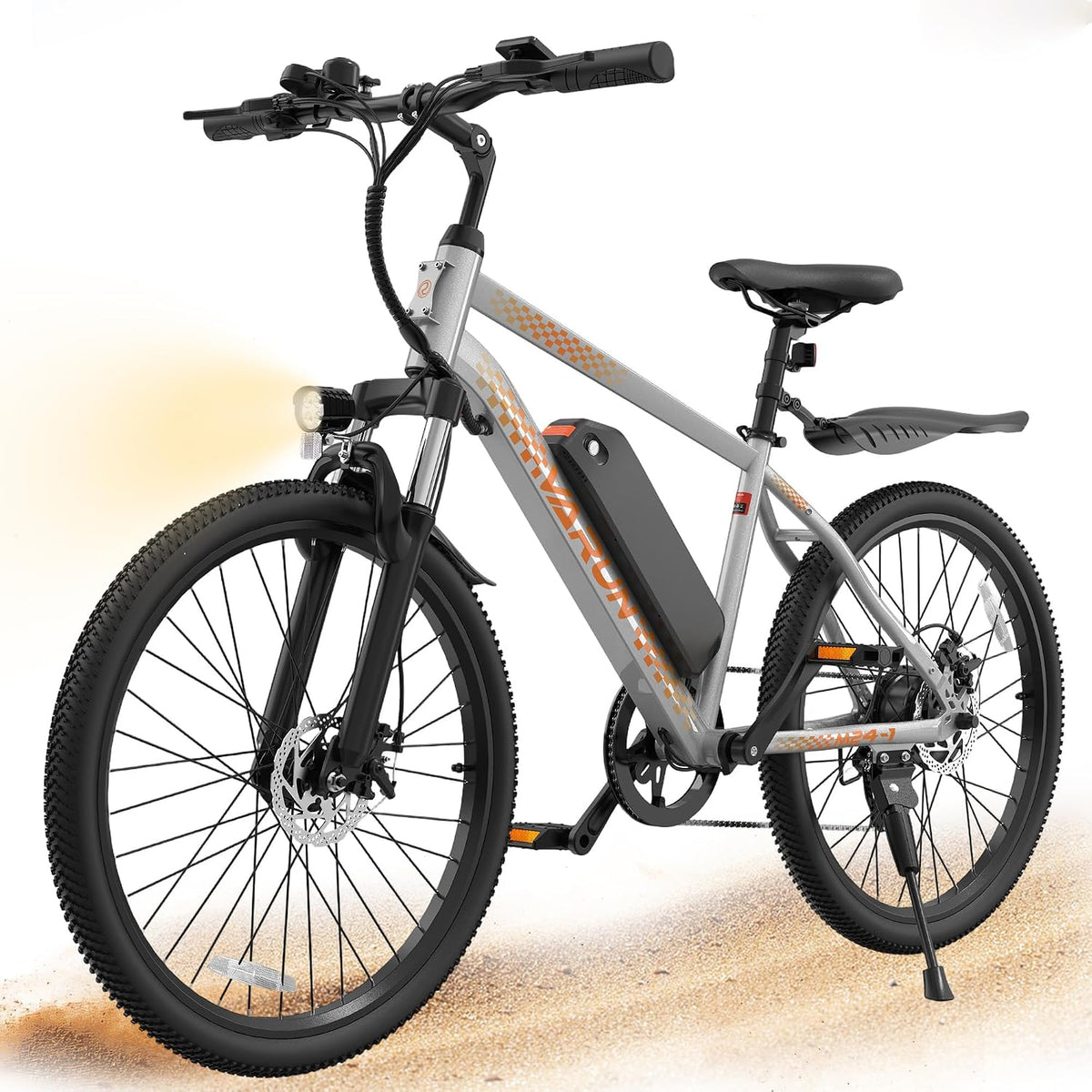 VARUN Electric Bike- 500W Peak Motor, 24" All-Terrain E-Bike, Up to 40 Miles & 20 MPH, Removable Battery, 7-Speed, Front Suspension, Dual Disc Brakes, with Free Accessory Pack