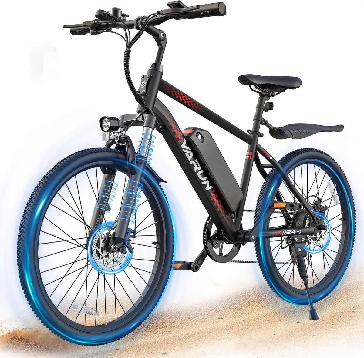 VARUN Electric Bike - Ebikes for Adults Peak 500W 20MPH Up to 40Mile Commuter Ebike with Removable Battery, 24" Electric Mountain Bike with 7-Speed Front Fork Suspension & Dual Disc Brakes