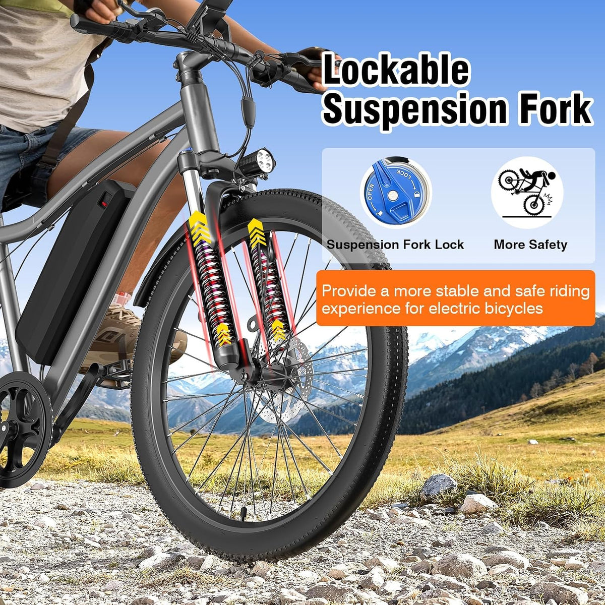 Electric Bike for Adults, 26" Commuter Ebikes with 5-Level Pedal Assist & 7-Speed Gears, 25MPH, 720W Motor, 375Wh Battery, 50 Miles, Lockable Suspension Fork, Lightweight Electric Mountain Bicycles