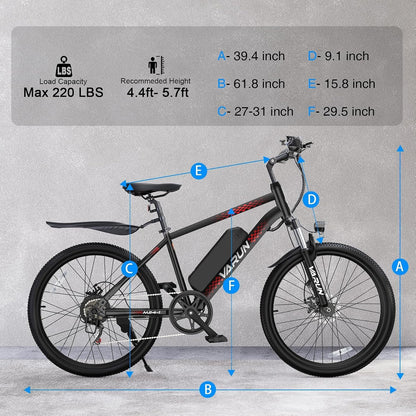 VARUN Electric Bike - Ebikes for Adults Peak 500W 20MPH Up to 40Mile Commuter Ebike with Removable Battery, 24" Electric Mountain Bike with 7-Speed Front Fork Suspension & Dual Disc Brakes